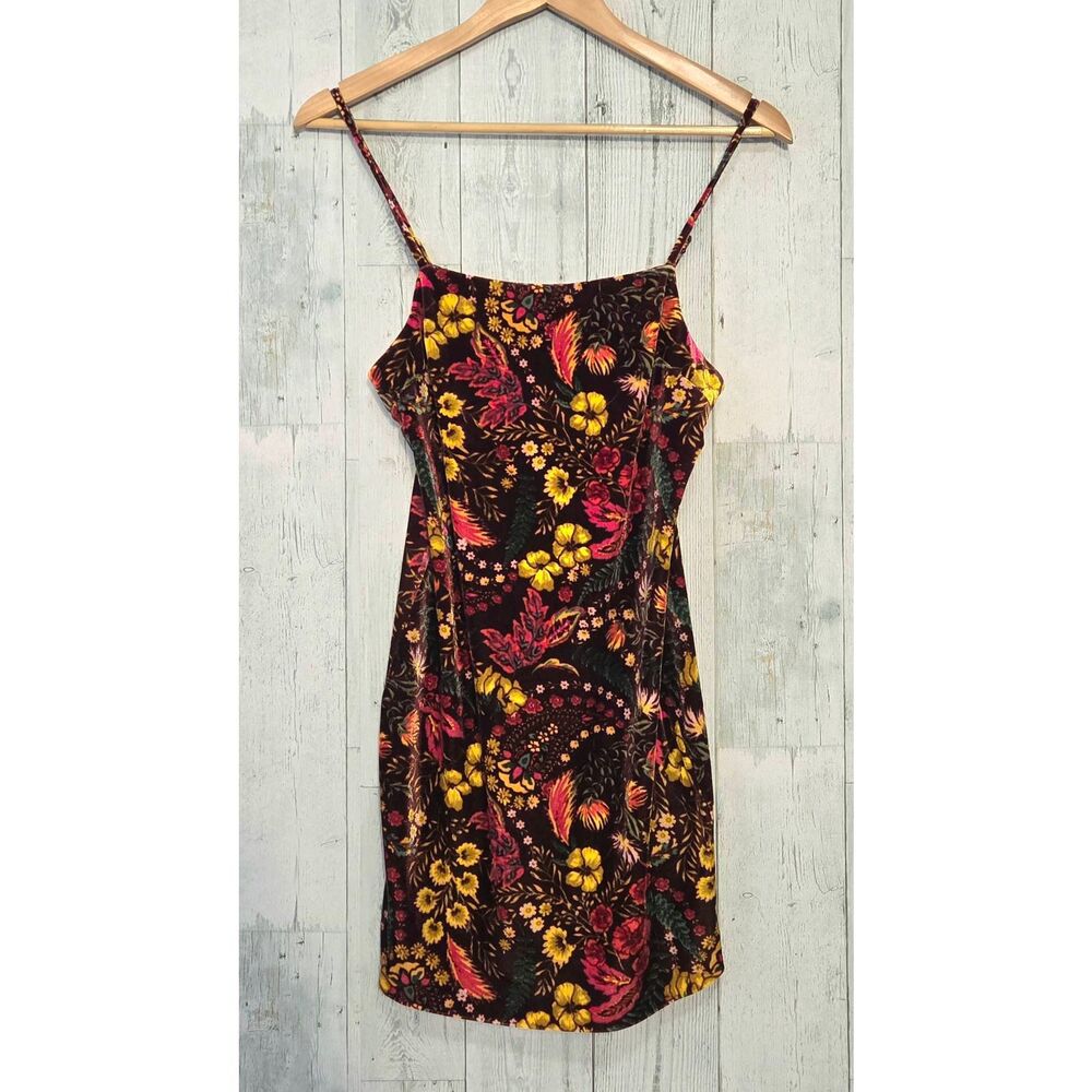 Forever 21 Floral Velvet Spaghetti Strap Bodycon Mini Dress Sz. S Jr. - Picture 2 of 7